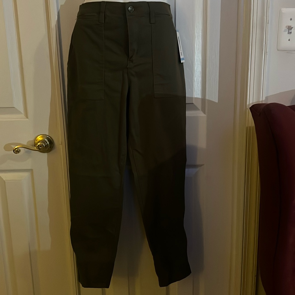 Army Green Slacks With Tapered Leg. Zipper On The Ankle, New With Tags.